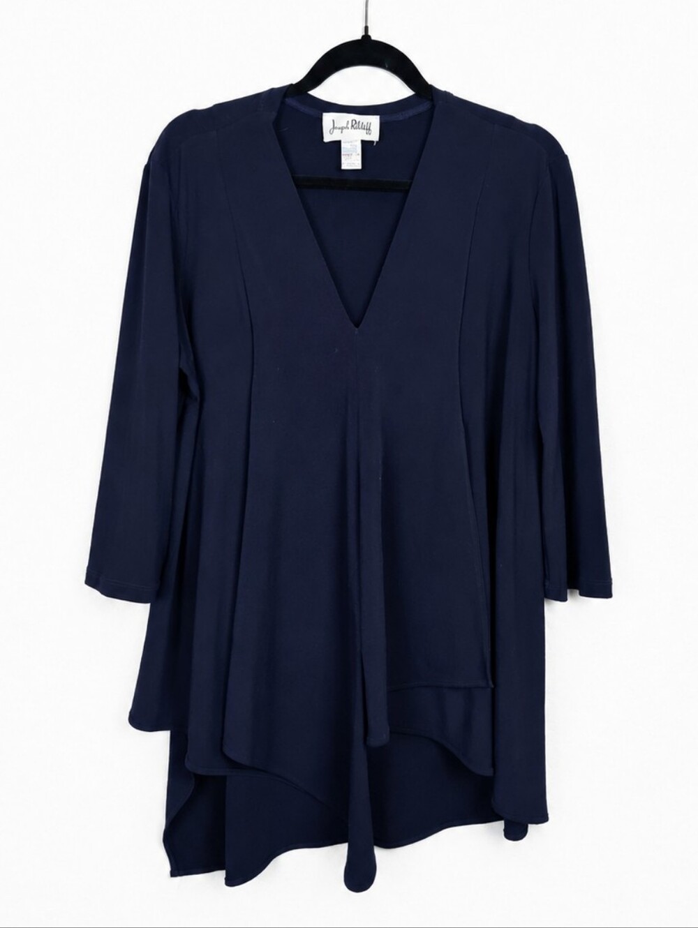 Joseph Ribkoff Size 14 Navy Lagenlook Asymmetrical Draped Tunic Art to Wear
